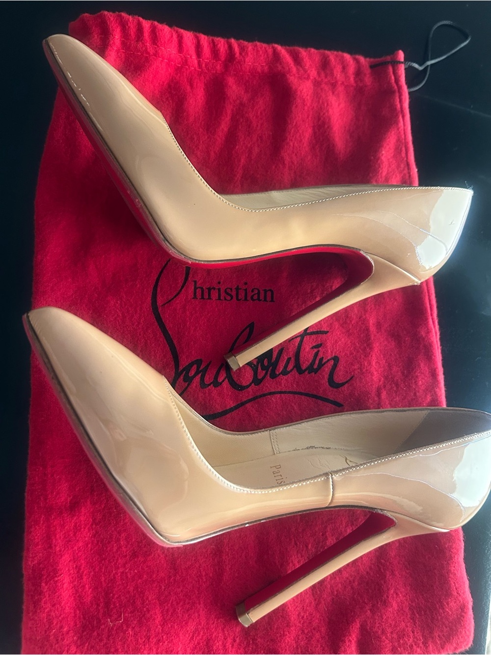 Christian Louboutin Piagelle Nude Patent Leather Pointed Toe Pumps